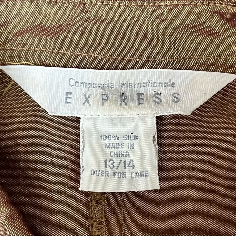 Vintage Y2K Express Bronze Metallic Satin Blouse L (13/14) – Retro Fairy Forest - Image 9
