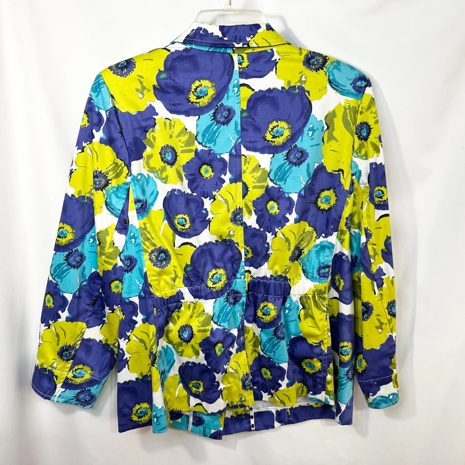 Joan Rivers Size 16 Blazer Floral Jacket Button Front Cotton Blue Green 950‎ - Image 3