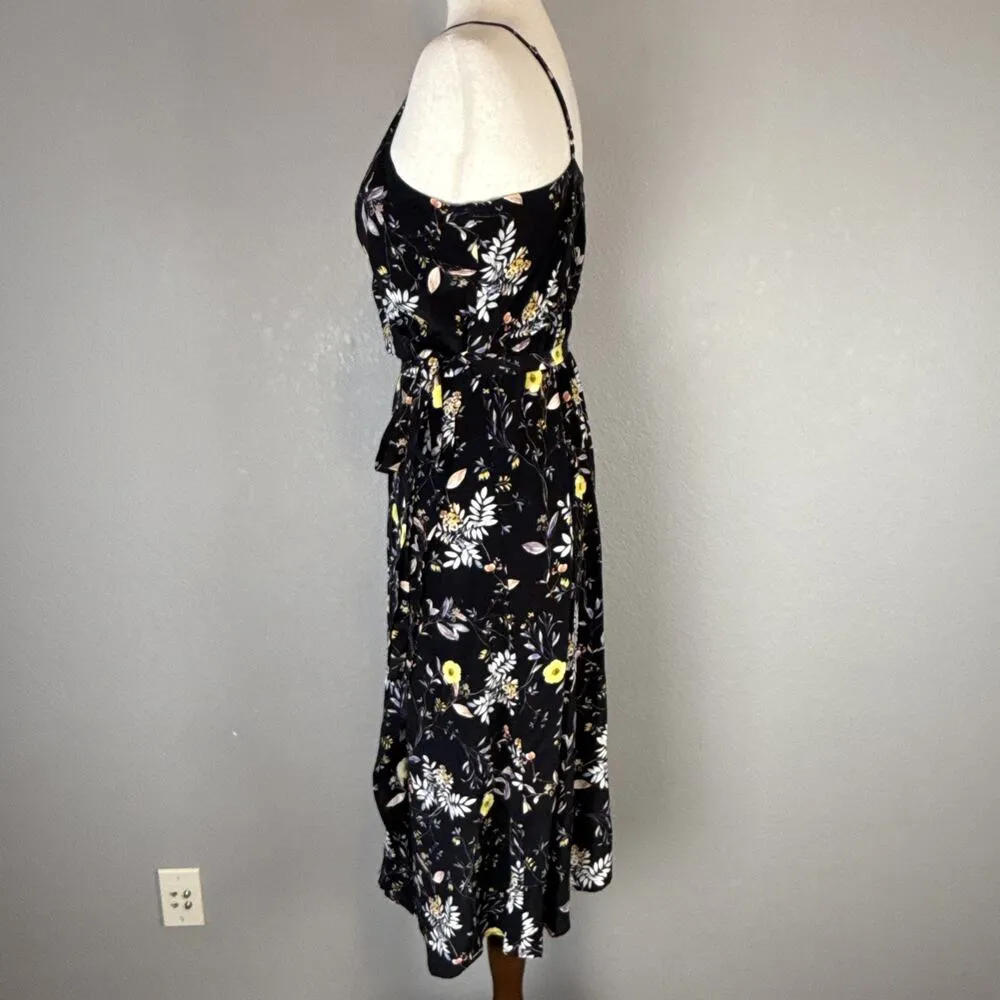 Amour Vert Varden Sleeveless Wrap Midi Dress Size L Black Floral Washable Silk - Image 4