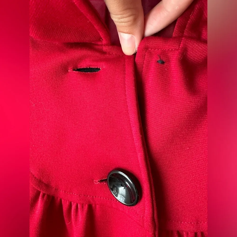 Ny Collection Jacket Women’s Red Ruffle Sleeves Baby Doll Buttons Blazer Sz Sm - Image 2