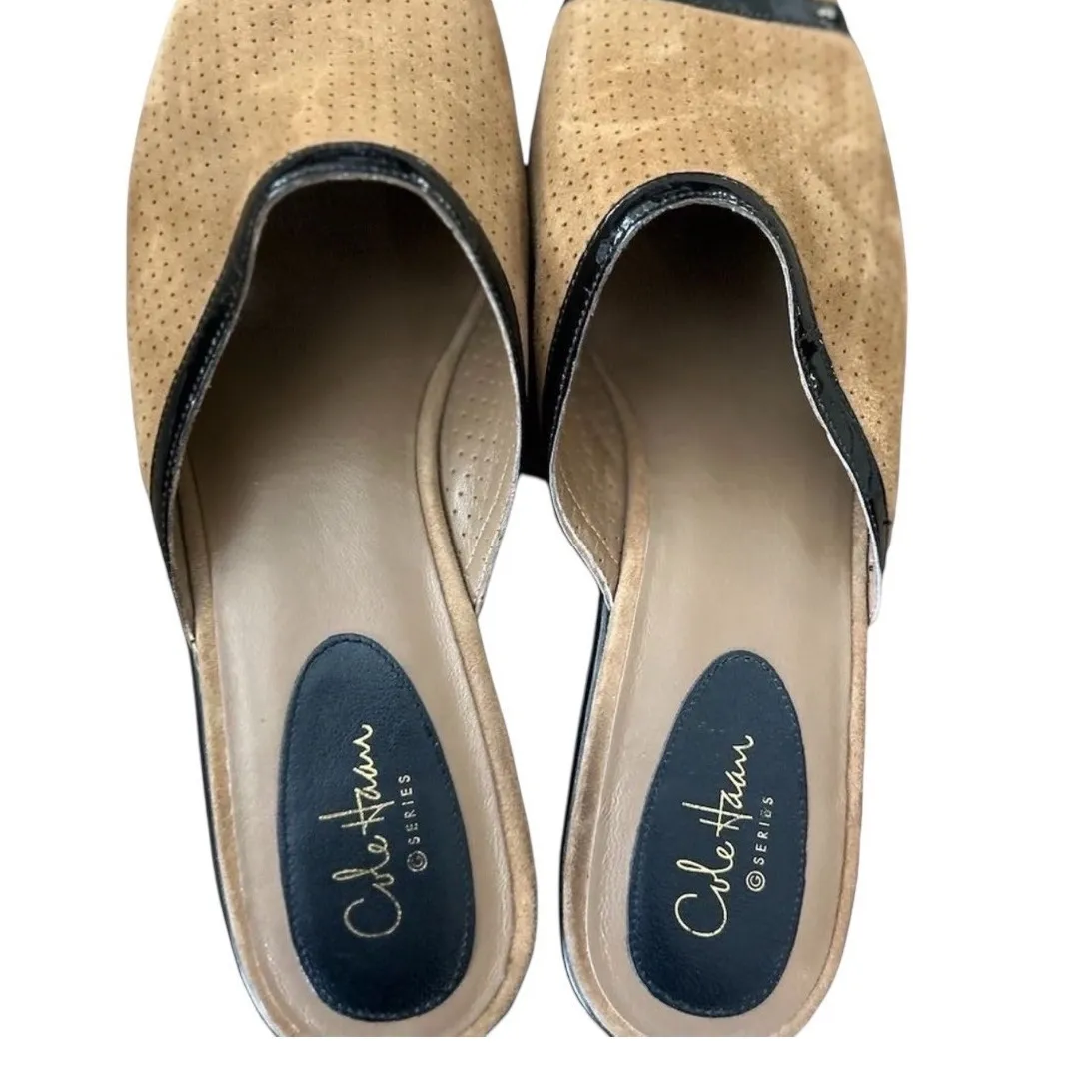 Cole Haan Women Tan Suede Perforated Slip On Mules Shoes 8 - Image 7