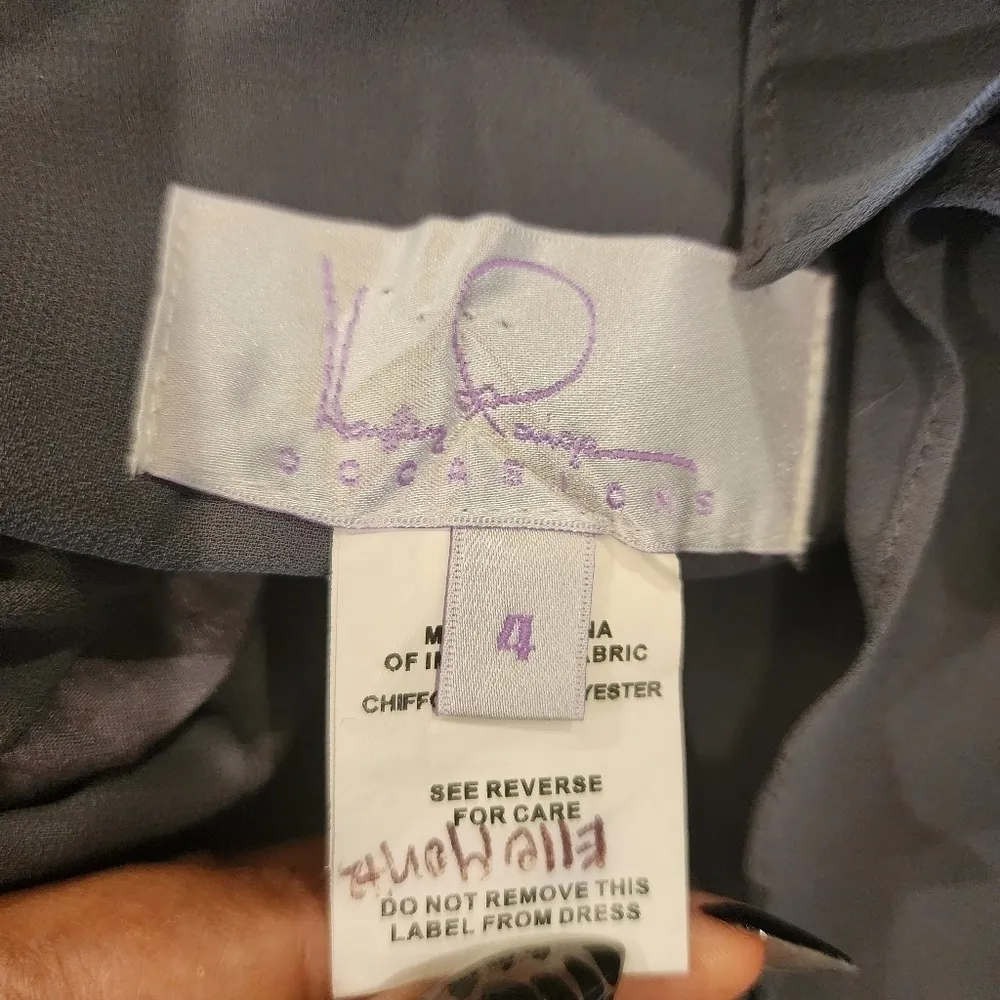 Hayley Paige Occasions Bridesmaid maxi Dress 5714 Gunmetal Gray long chiffon 2 - Image 13