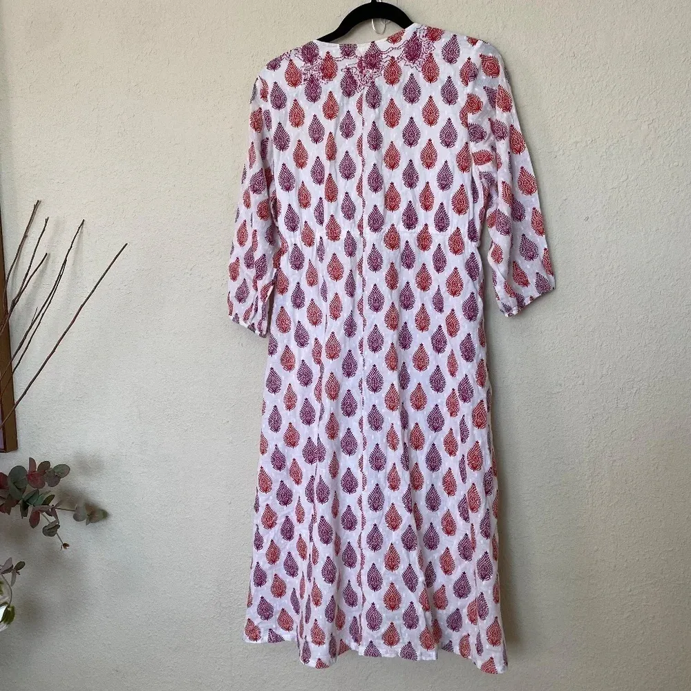 Roller Rabbit Cotton midi Dress in Floral Block‎ Print tassels red white size S - Image 6