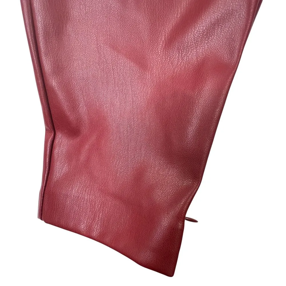 Zara Faux Leather Leggings Dark Red High Rise Skinny Leg with Zippers Vegan XS - Image 9