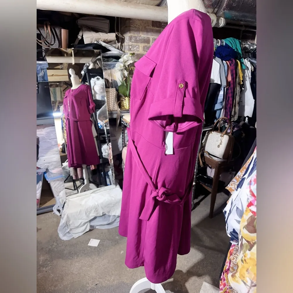 Shelby & Palmer pink silky dress belt adjustable waist knee length front pockets - Image 3