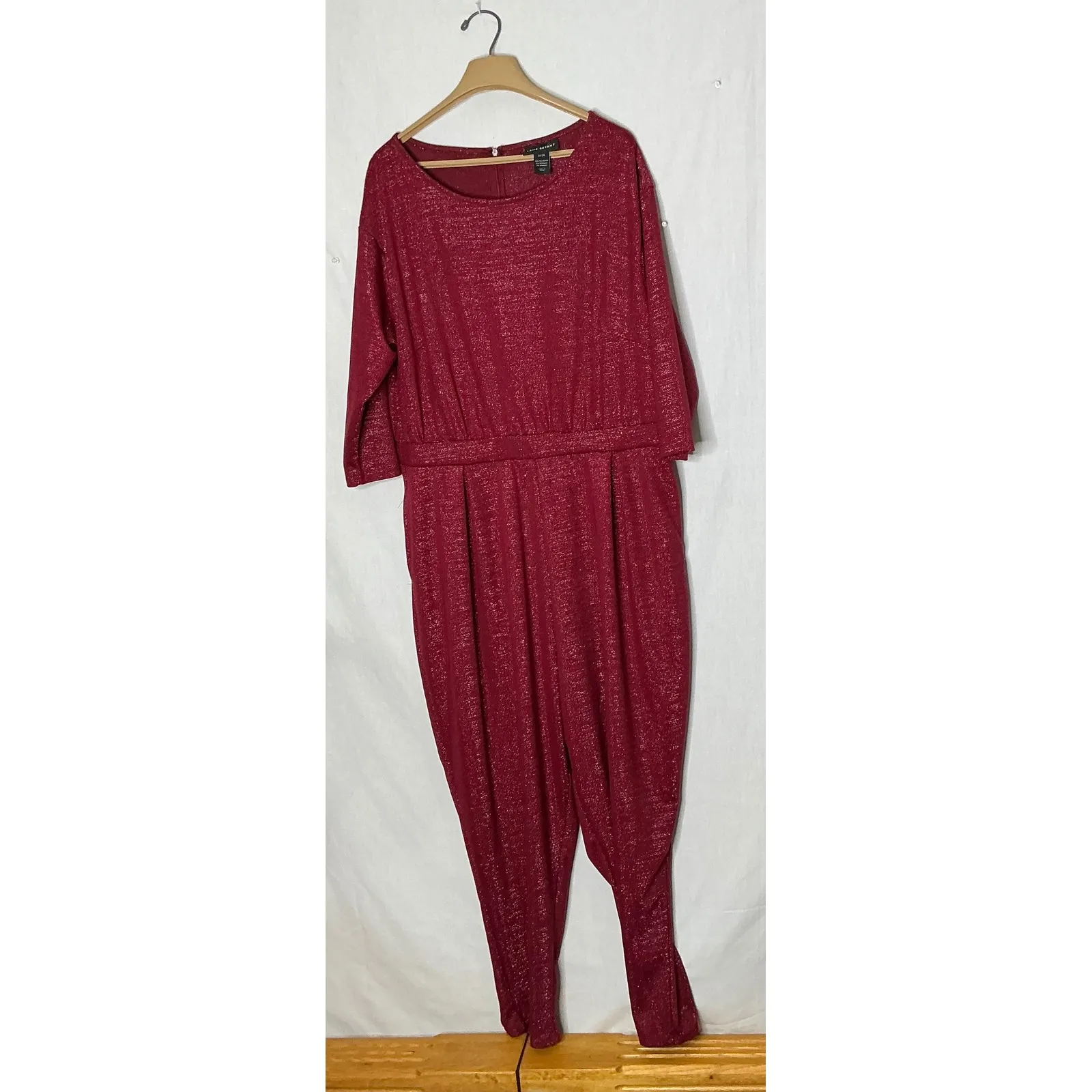 Lane Bryant 22/24 Red Glitter Jumpsuit Metallic Stretch Party Holiday One Piece - Image 7