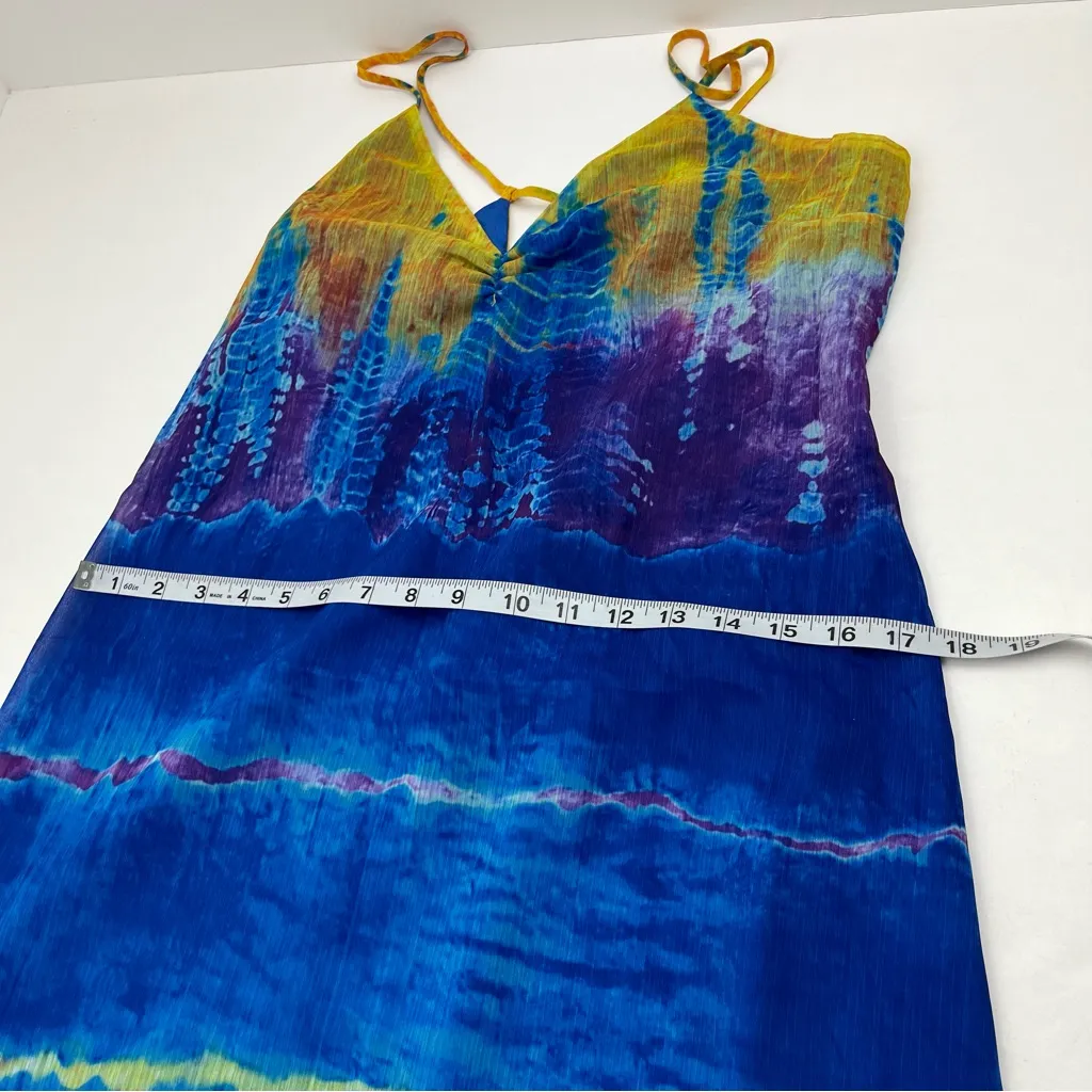 Betsey Johnson Womens Size 12 Rainbow Water‎ Spaghetti Strap Midi Dress Blue NEW - Image 7