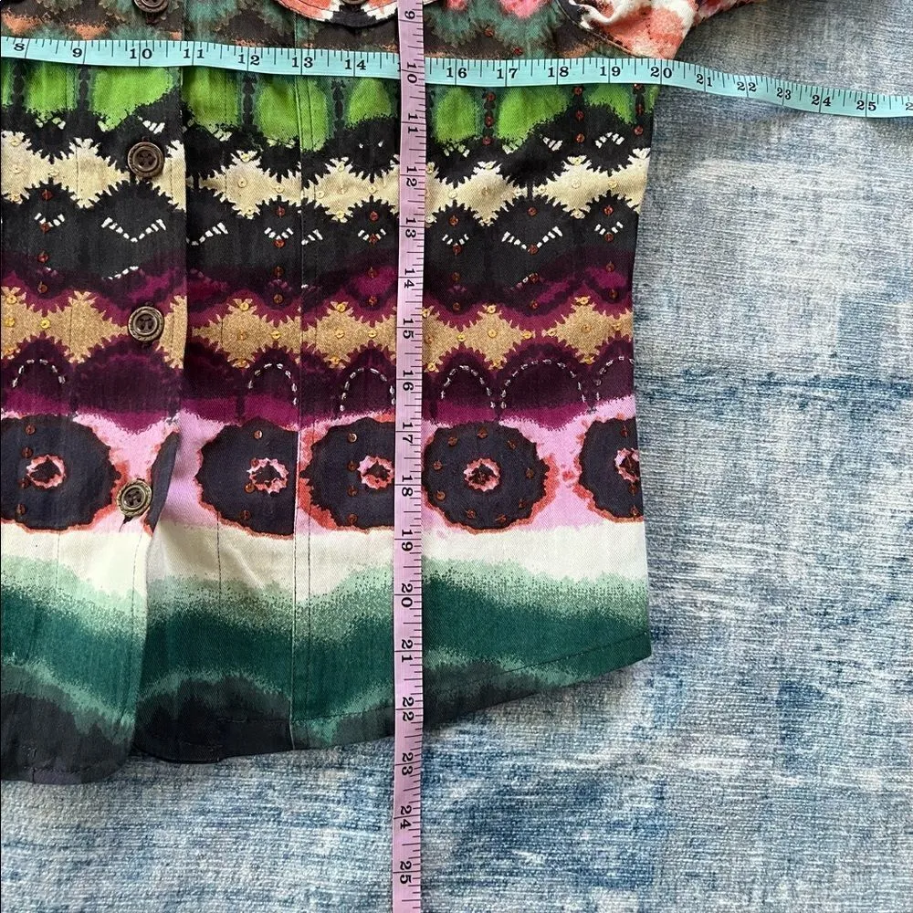 Shana K Dyed Denim Sequin Beaded Lightweight Jacket Shacket Small Green - Image 10