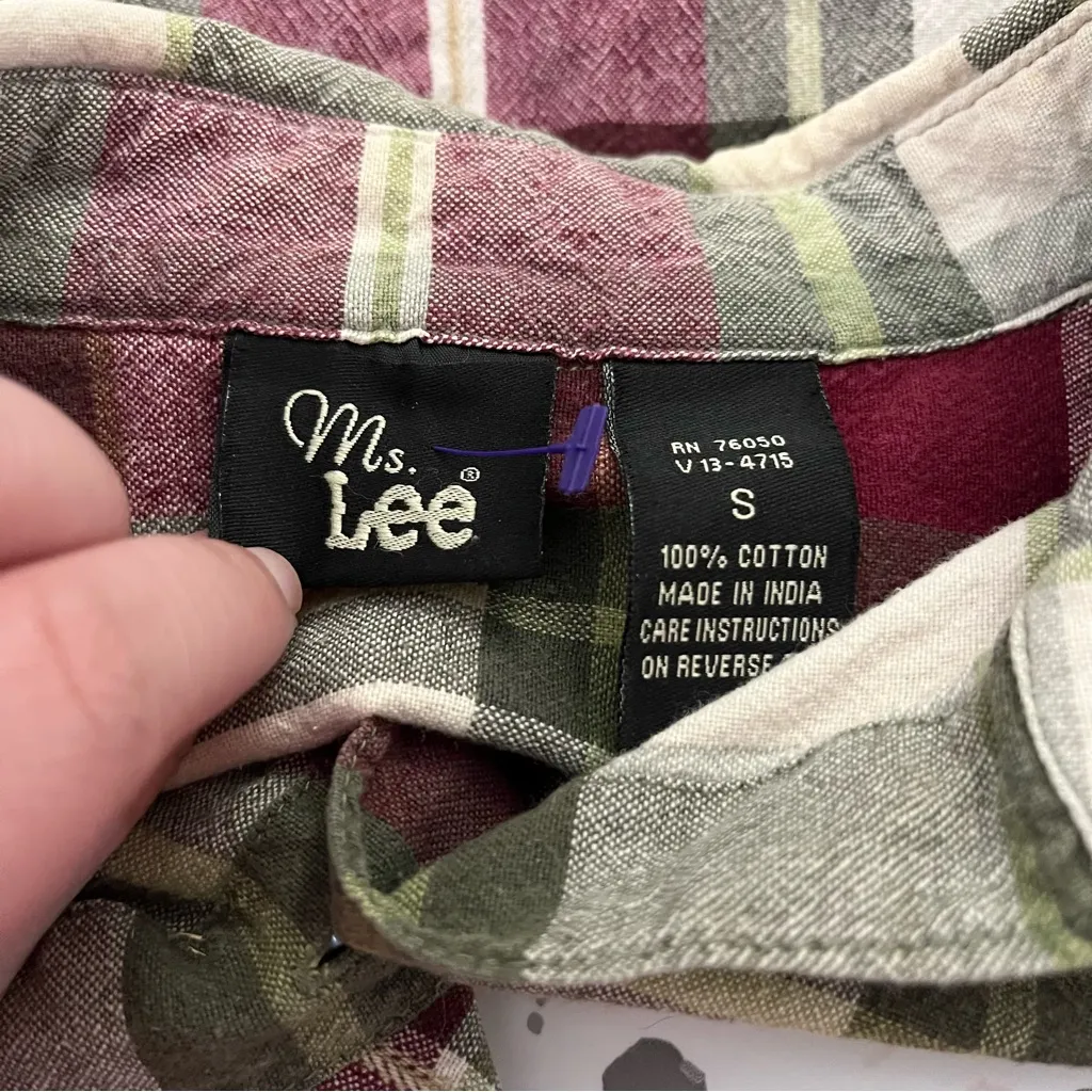 Vintage Y2K Ms. Lee Flannel Button Down Shirt Relaxed Fit Plaid Burgundy Green S - Image 3