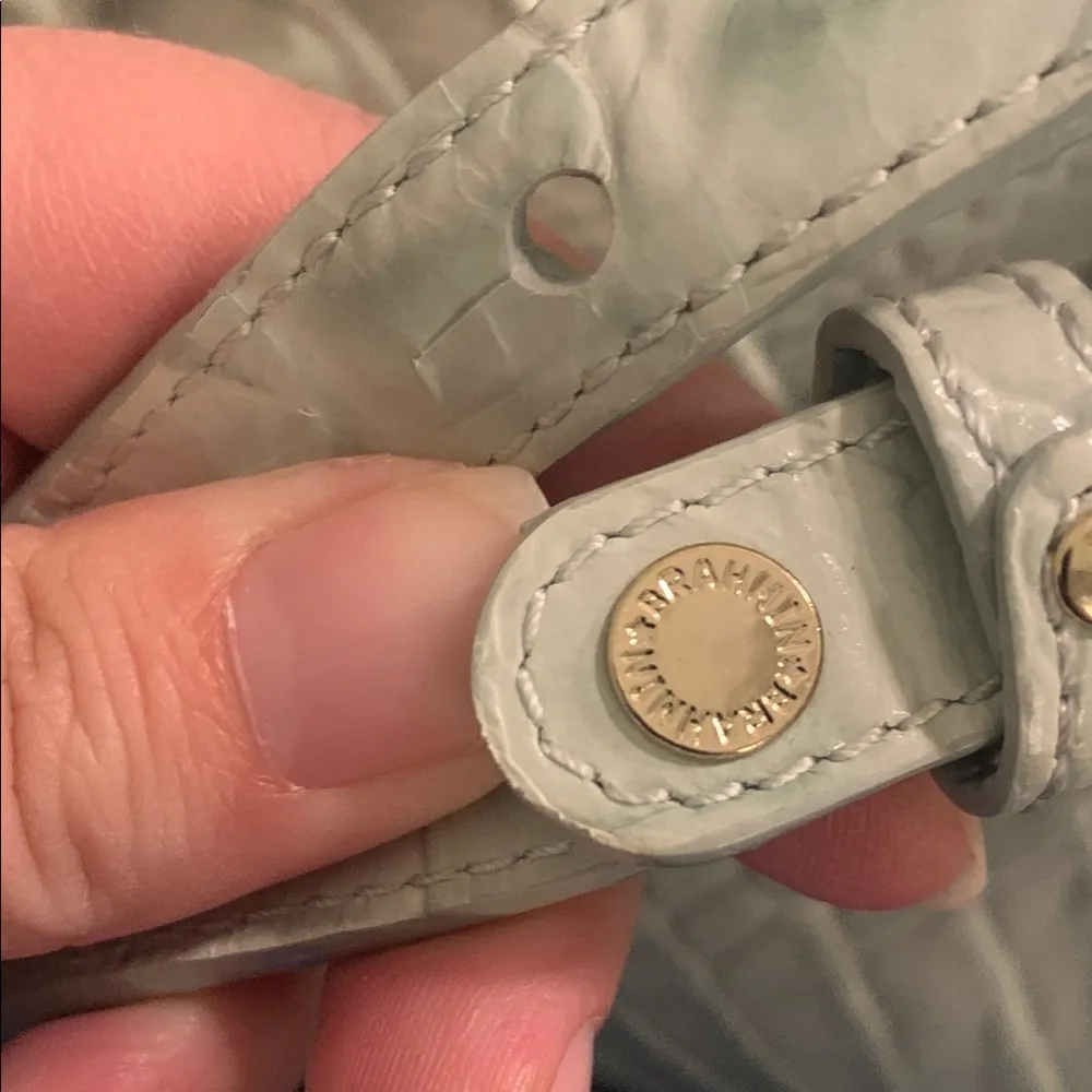 Brahmin Large Asher Mint Green Icy Blue Crocodile Zip Top Shoulder Bag Tote - Image 14