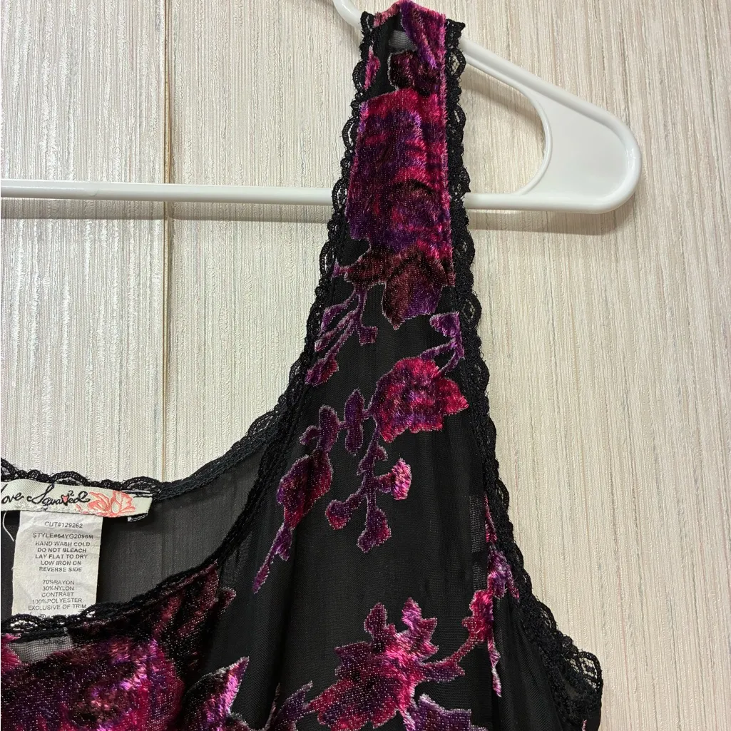 Burnt Velvet Floral Tank Sheer Black Magenta Camisole Y2K Whimsigoth Top L - Image 6