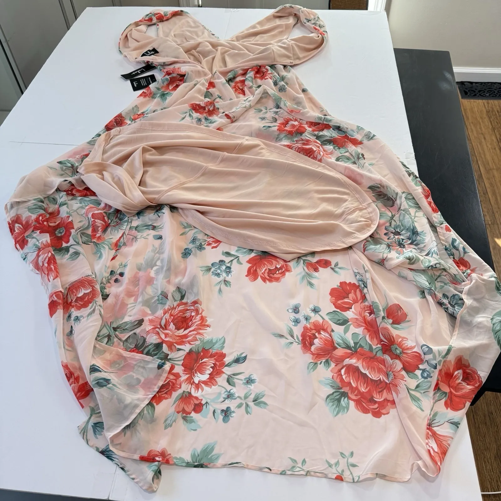 NWT Lulus Peach Pink Garden‎ Meandering Blush Floral Chiffon Maxi Dress MEDIUM - Image 8