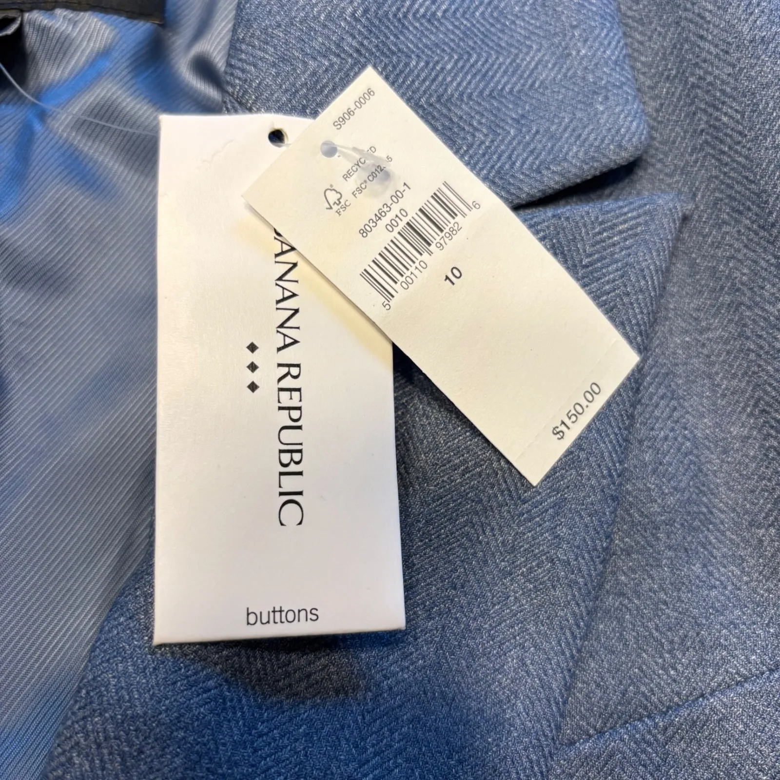 Banana‎ Republic NWT Blue Herringbone Blazer - Short Cutaway Women's Size 10 - Image 8