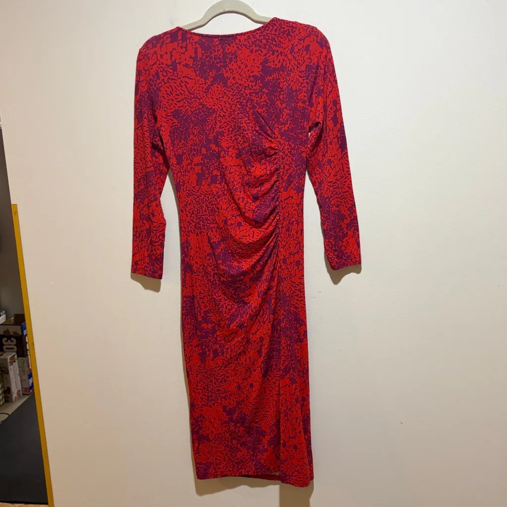 The Kit Jamie Ruched Dress 3/4 Sleeves in Cerise Complication Pattern Size Small Red - Image 8