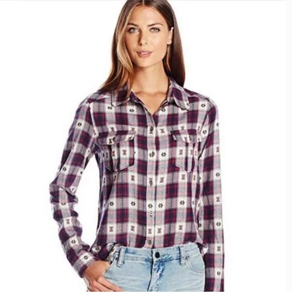 Paige Mya Plaid Aztec Button Down Shirt Size Medium‎ Cabin Outdoor - Image 2