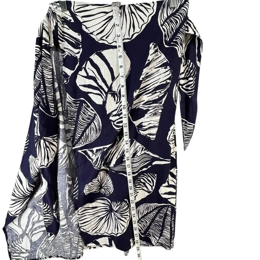 Nicole Miller Wrap Skirt XS Blue White Linen Blend Seashell Coconut Girl Coastal - Image 7