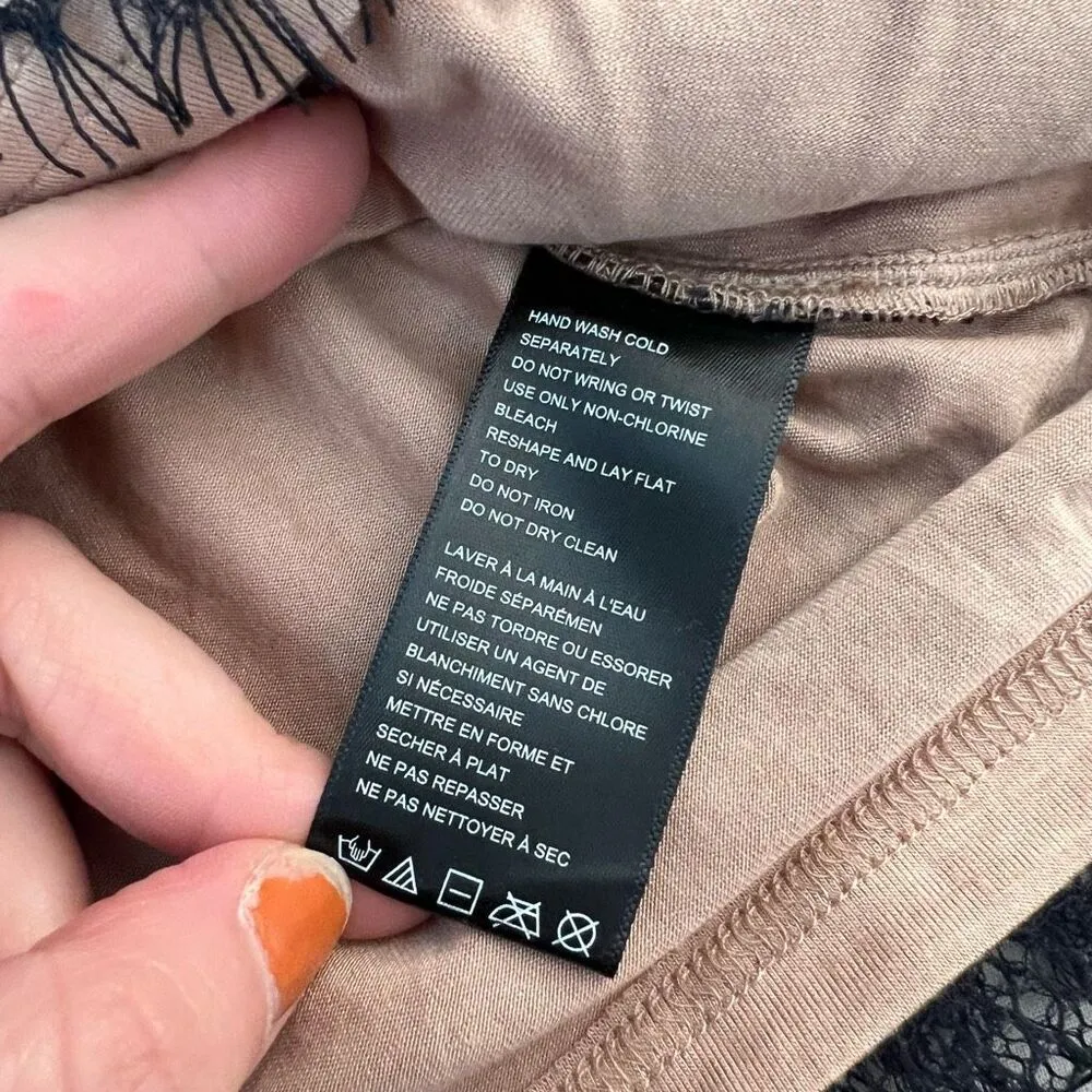 Free people NWT Zoey black lace nude lined ruched mini skirt size 12 - Image 11