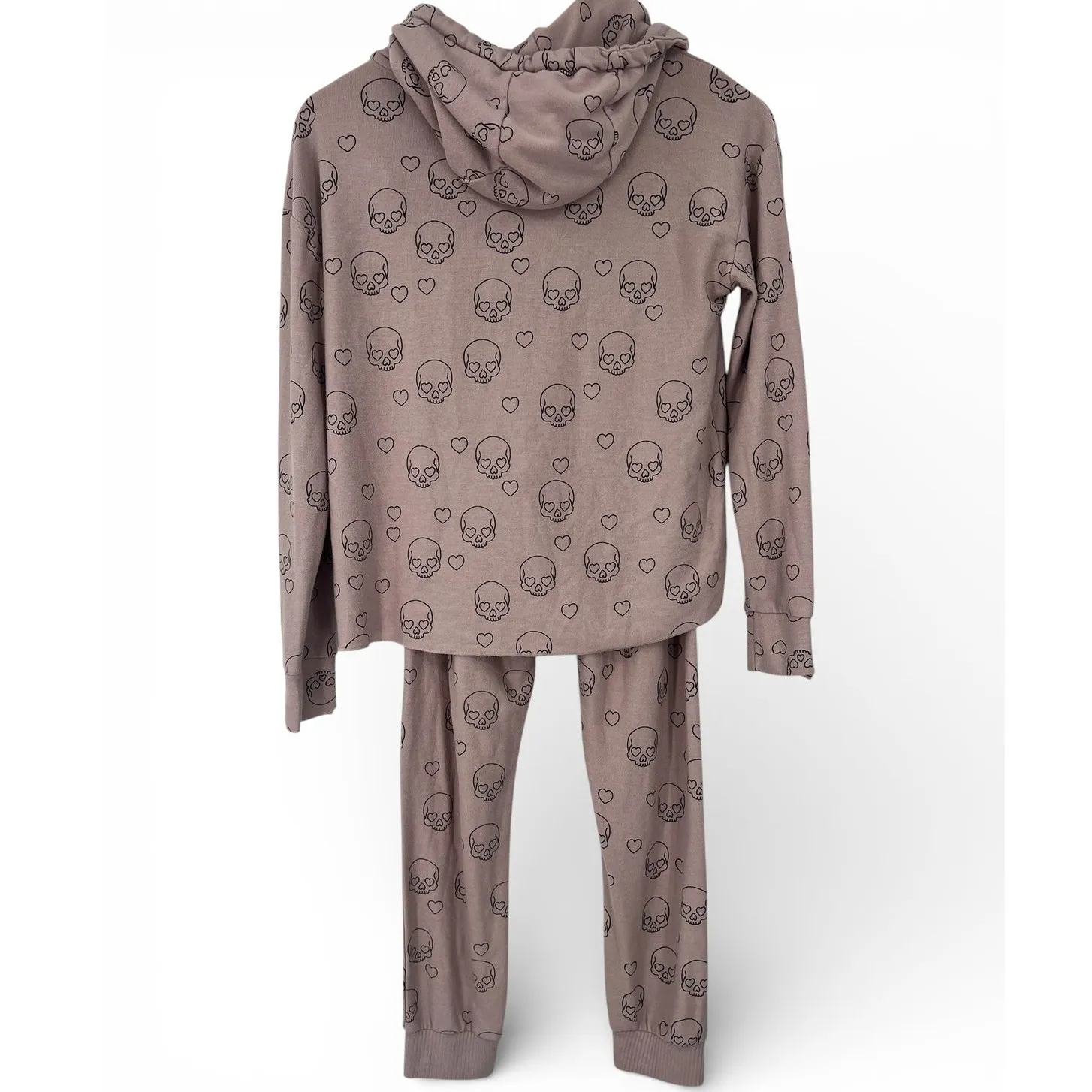 Chaser blush pink skull hearts hooded sweater + pant set lounge pajama matching - Image 4