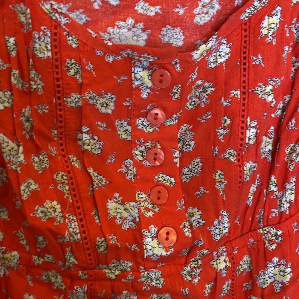 Forever 21 Floral Scoop Neck Cap Sleeve Baby Doll Top EUC Sz Sm Rayon Tie Front - Image 2