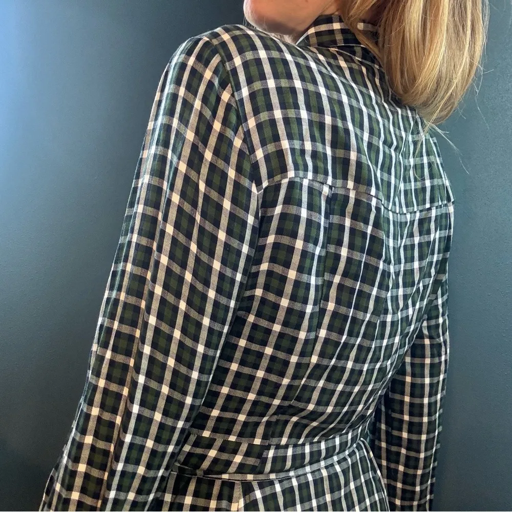 Zara Dark Green Checkered Long Sleeve Shirt Dress size Large - Image 9