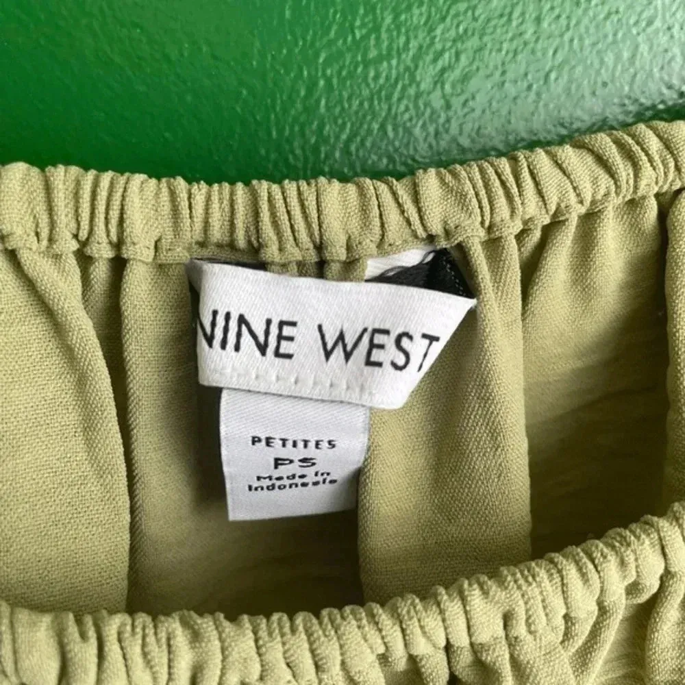 Nine West Peplum Peasant Top Blouse Size PS Petite Small EUC‎ Olive Green - Image 2