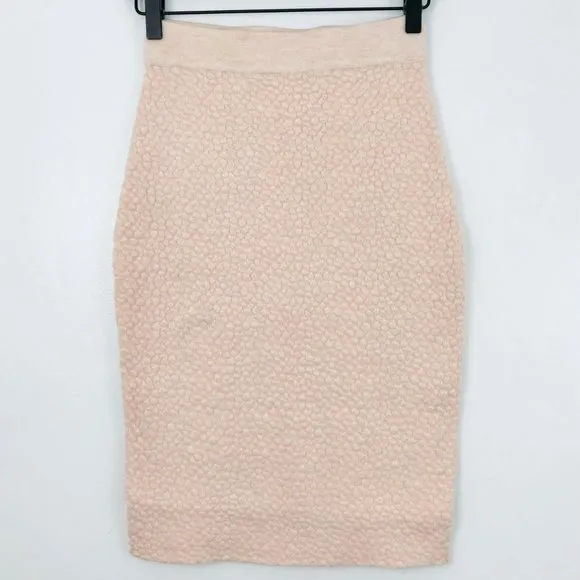 New  Pebble Textured Knit Stretch Pencil Skirt Pale Pink - Image 4