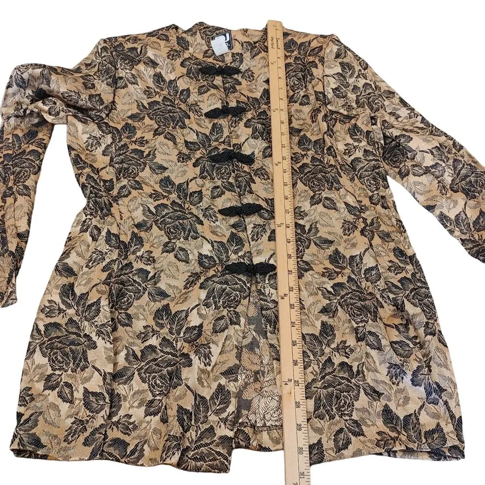 DJ & Co Vintage Bronze Black Cheongasm Style Asian Long Coat Dress Size 16 - Image 4