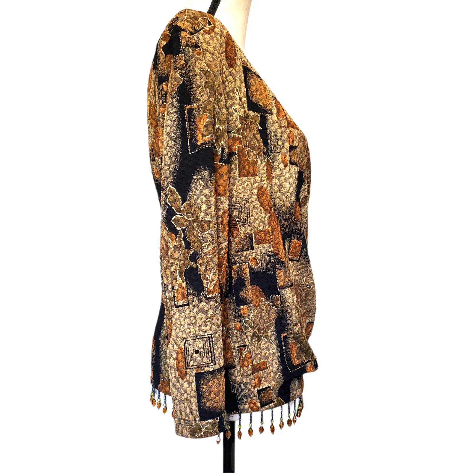 Vintage Y2K MSK Metallic Womens Top Sz 8 Beads Tassel Hem Boho Glam Gold Wrap - Image 6