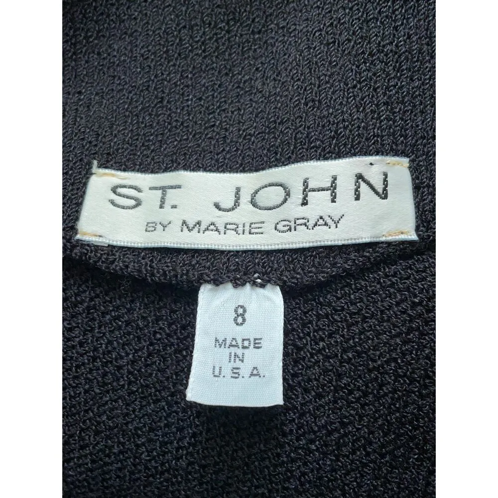 ST JOHN Vintage Black Nautical V Neck Button Front Santana Knit Top Size 8 - Image 9