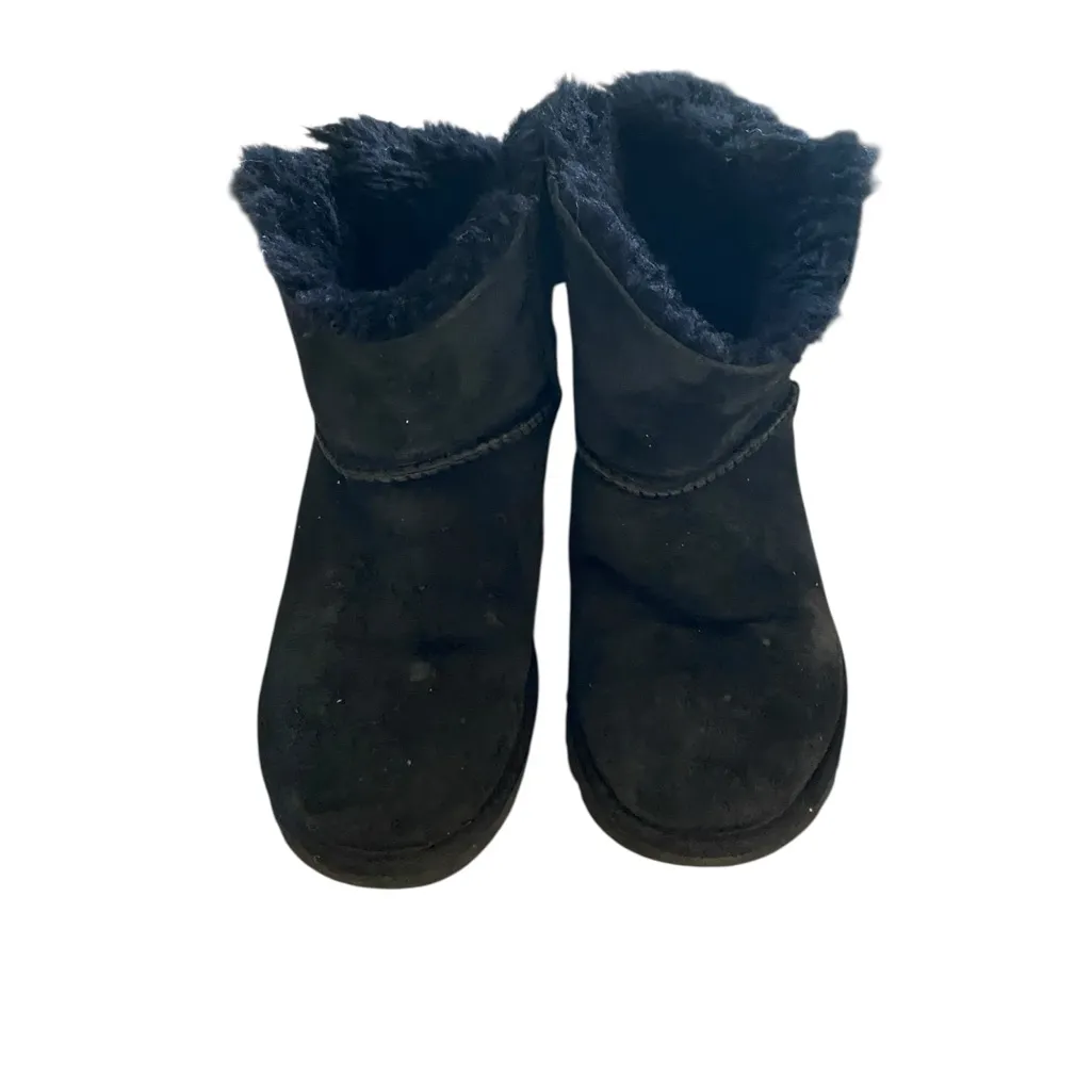 UGG Black Mini Bailey Bow sherpa Fur suede Boots - Image 4