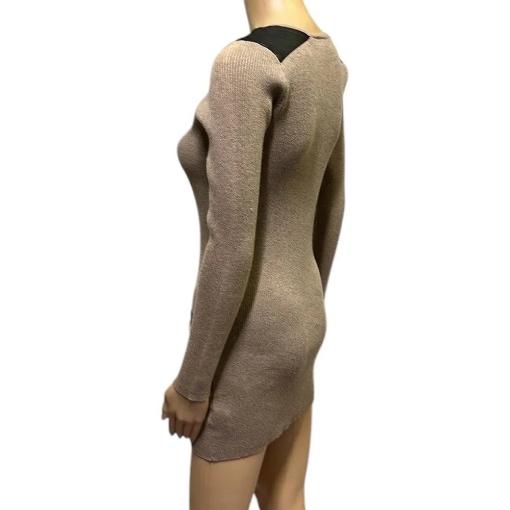 A Byer Ribbed Knit Long Sleeve Double Pocket Faux Leather Accent Tunic Juniors M - Image 2