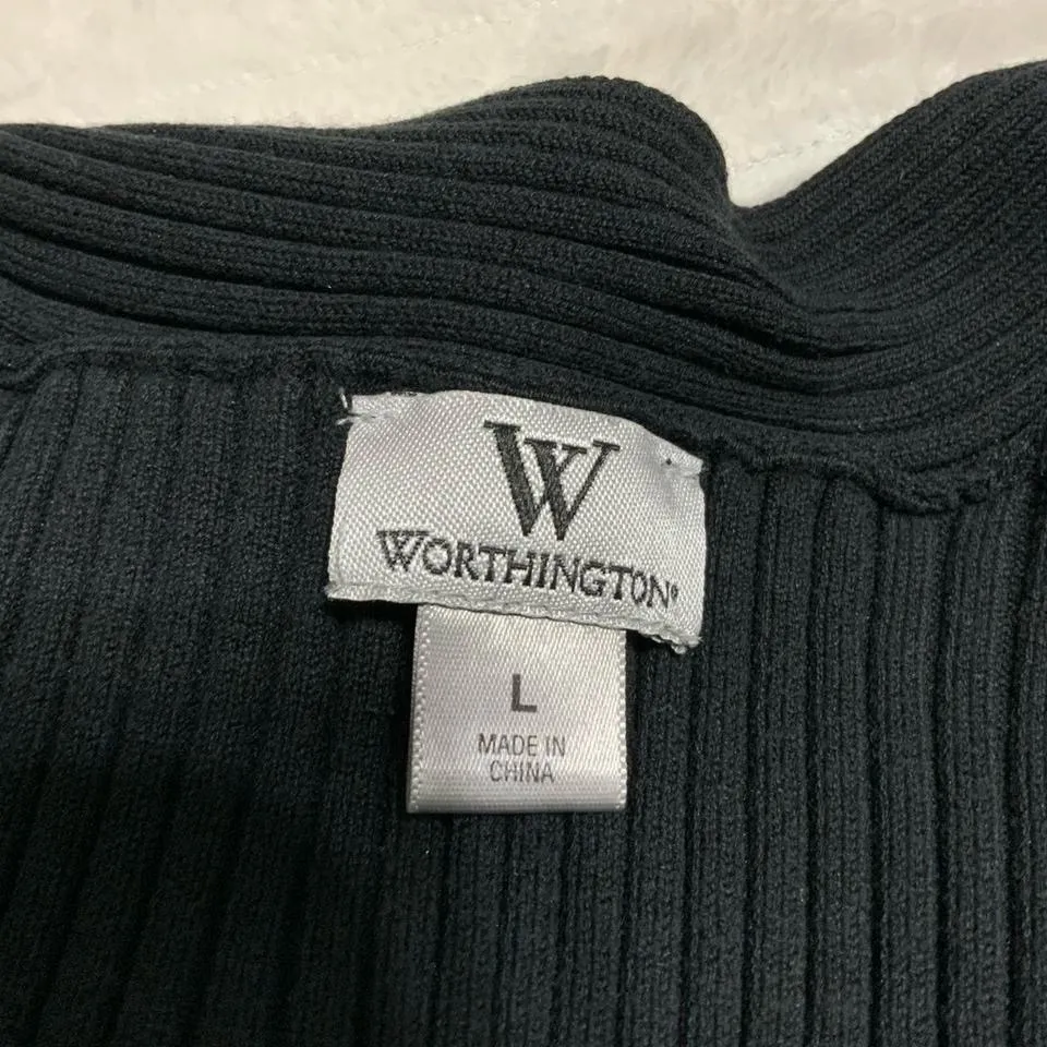 Worthington B lack silk blend babydoll ribbed v neck top - size large - Image 3