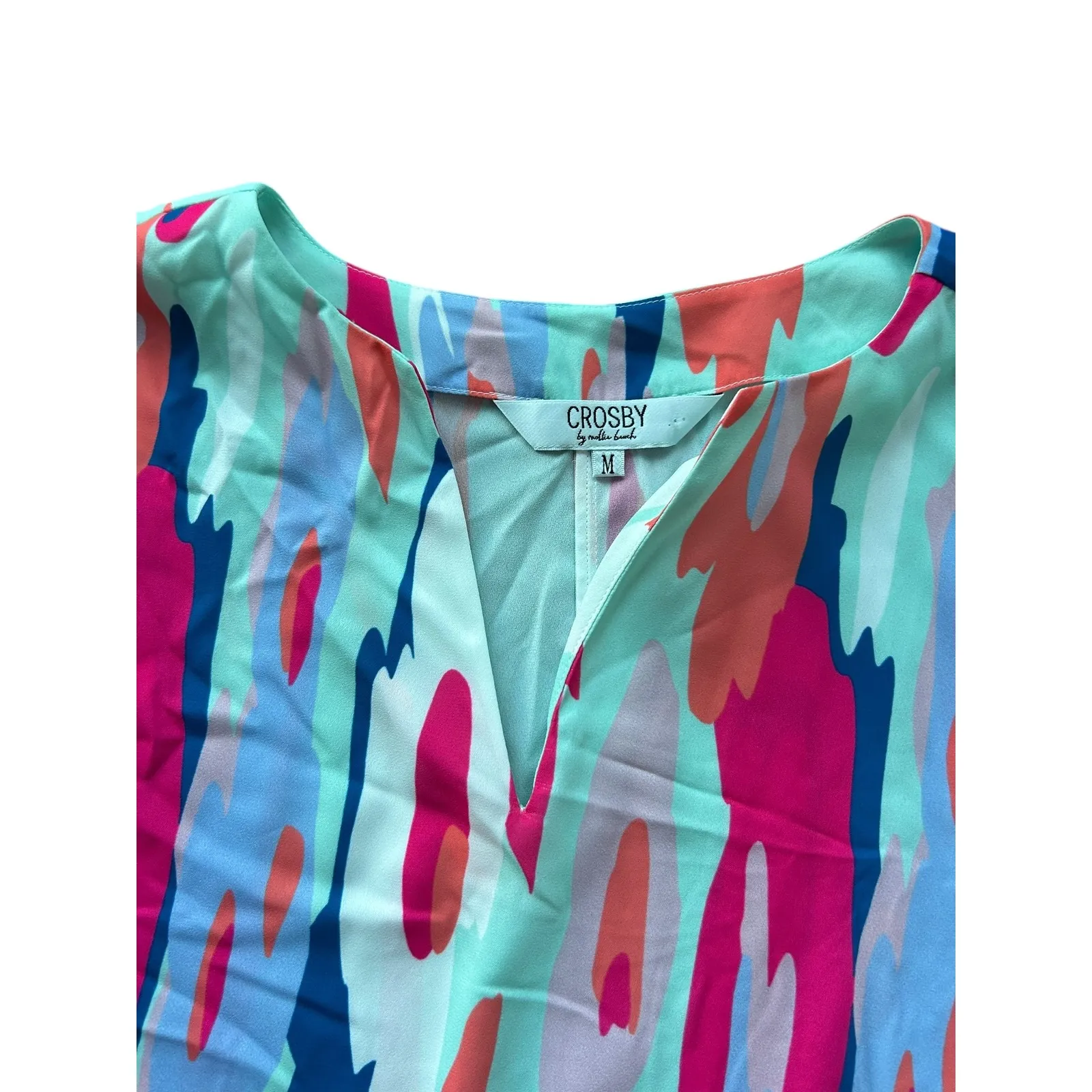 CROSBY by Mollie Burch Abstract Print V Neck Short Sleeve Tunic Top Women's Med - Image 3
