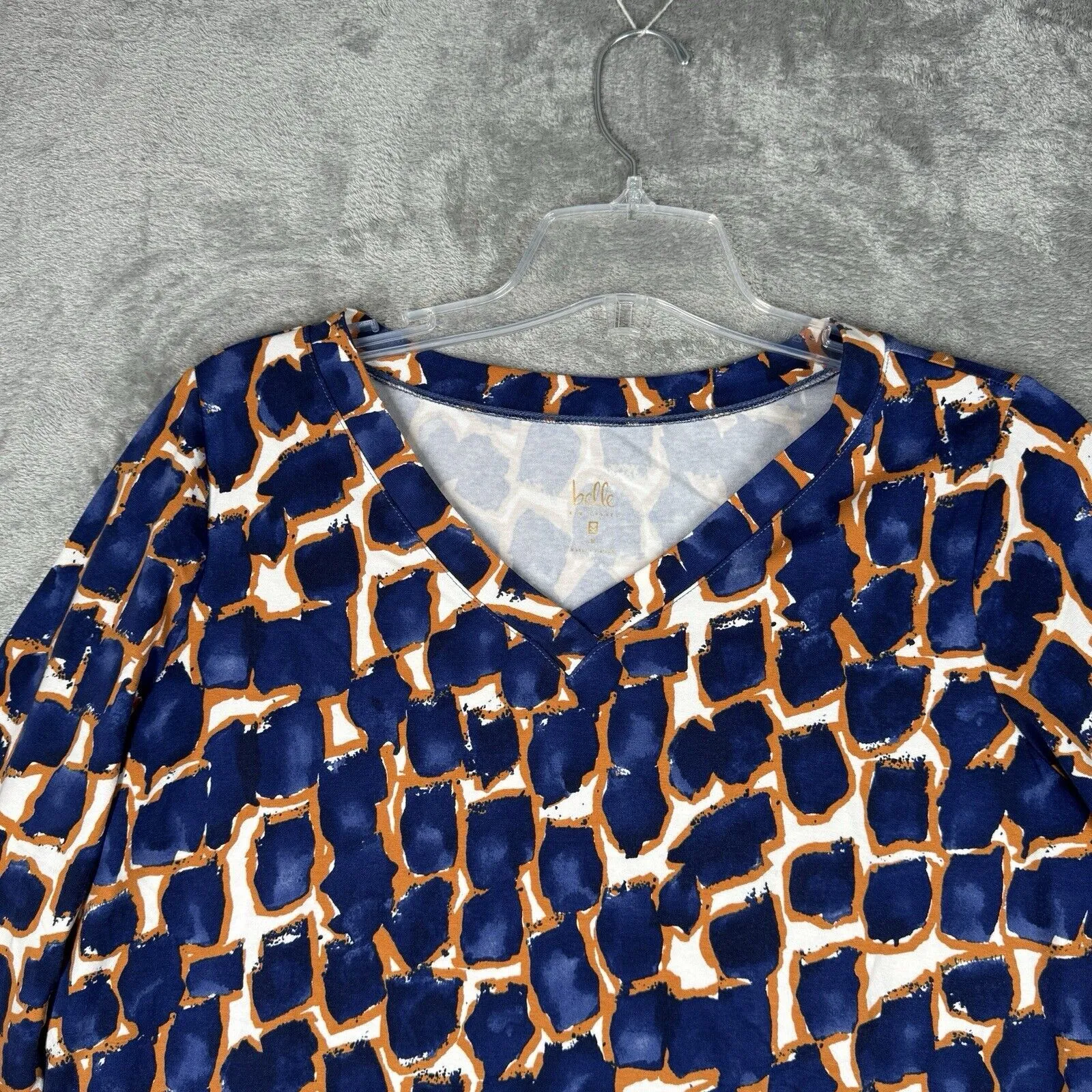 Belle by Kim Gravel Shirt Womens Medium Blue‎ Orange Geometric Casual Colorful Blue - Image 4