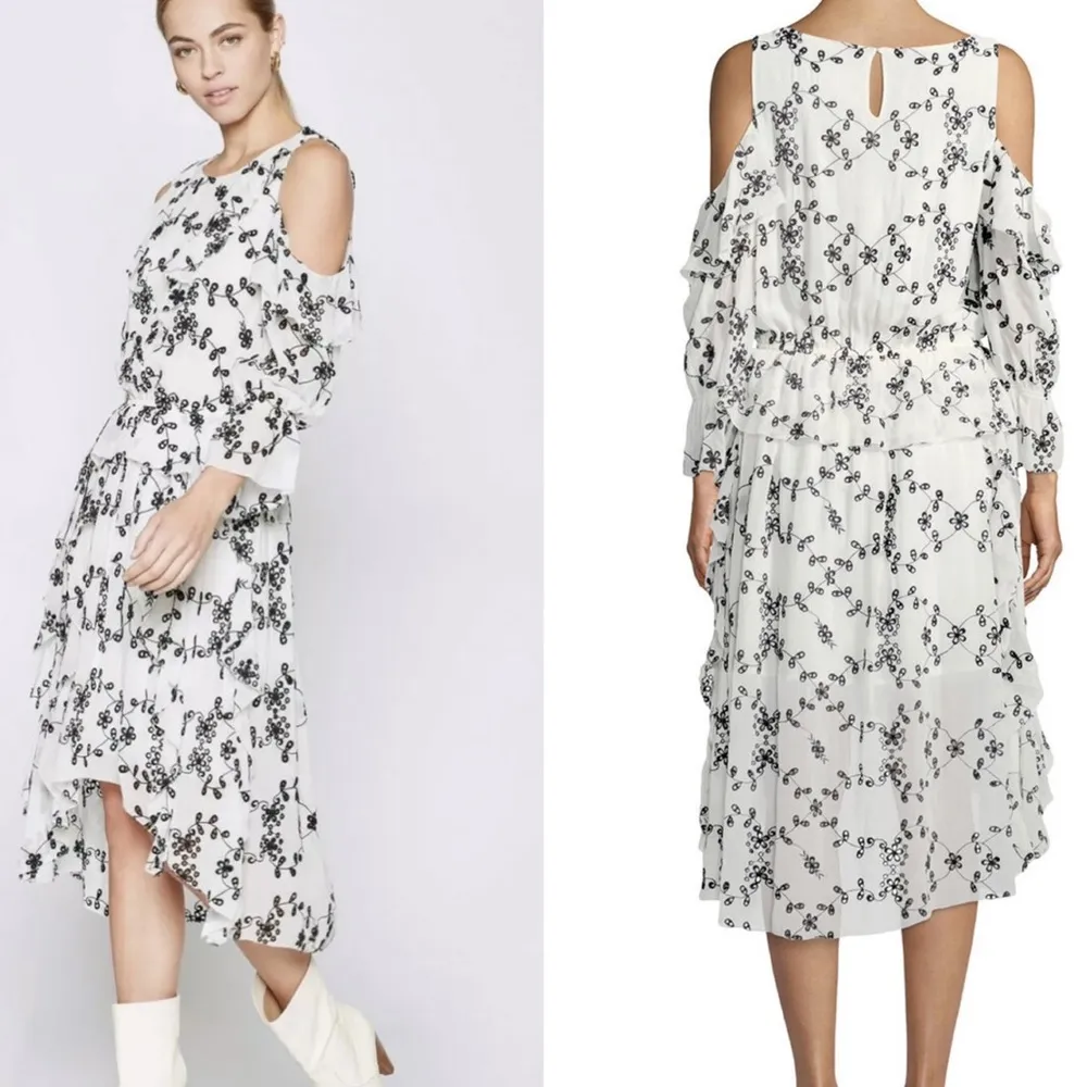Joie Alpheus Black And White Floral Silk Embroidered Midi Dress - Image 3