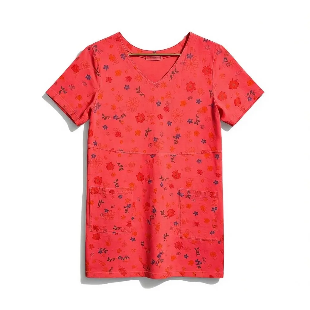 Fresh Produce Dress Womens XL Pink Floral Short Sleeve Cotton Casual Lounge Flaw - Image 2