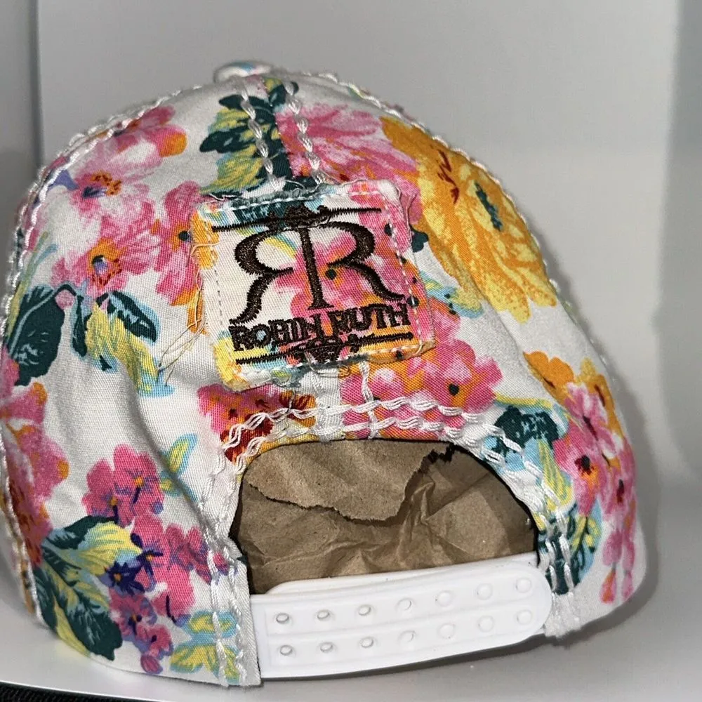Robin Ruth Chicago  Floral Quilted Baseball Hat Snap Back White Pink Faux Leather - Image 4