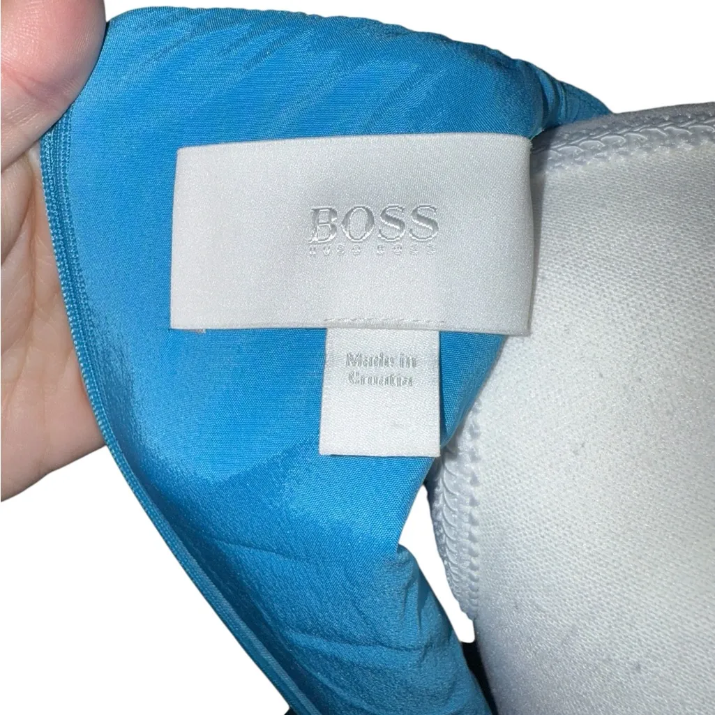 Hugo Boss Women’s “Dadorina” Bright Blue V-Neck Belted Sleeveless Pencil Dress - Image 8