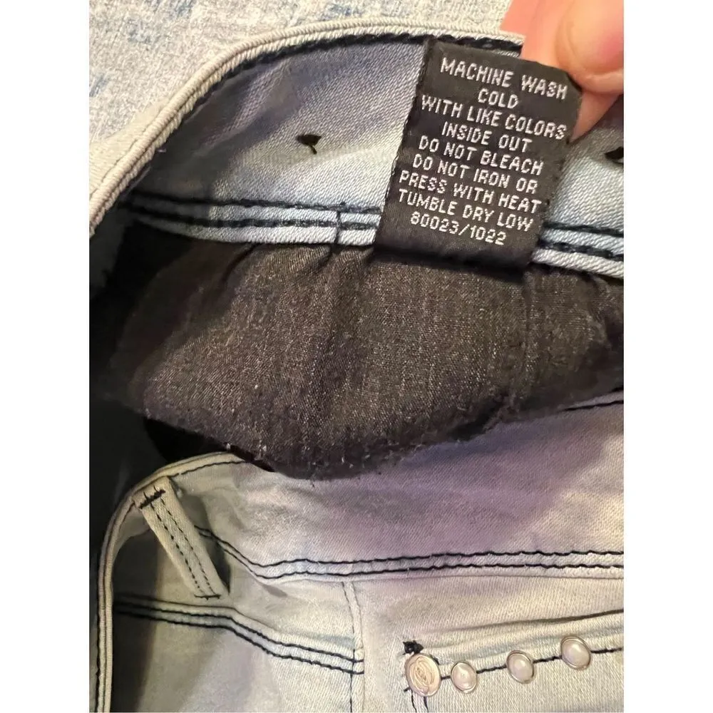 Thorn Universal Pale Wash High Rise Faux Pearl Hem Jeans Size 10 - Image 8