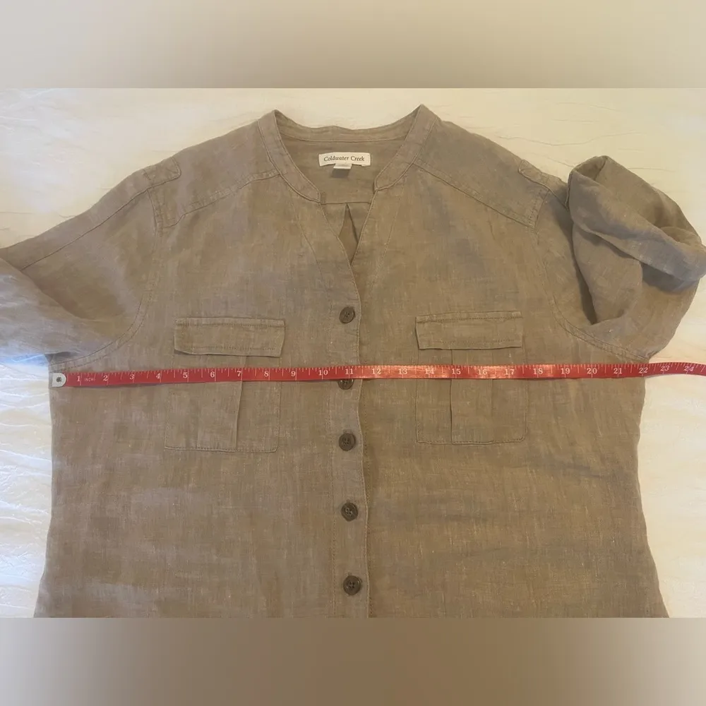 Coldwater Creek Women's Beige Button-Up Cargo Shirt Size L  100% linen - Image 6