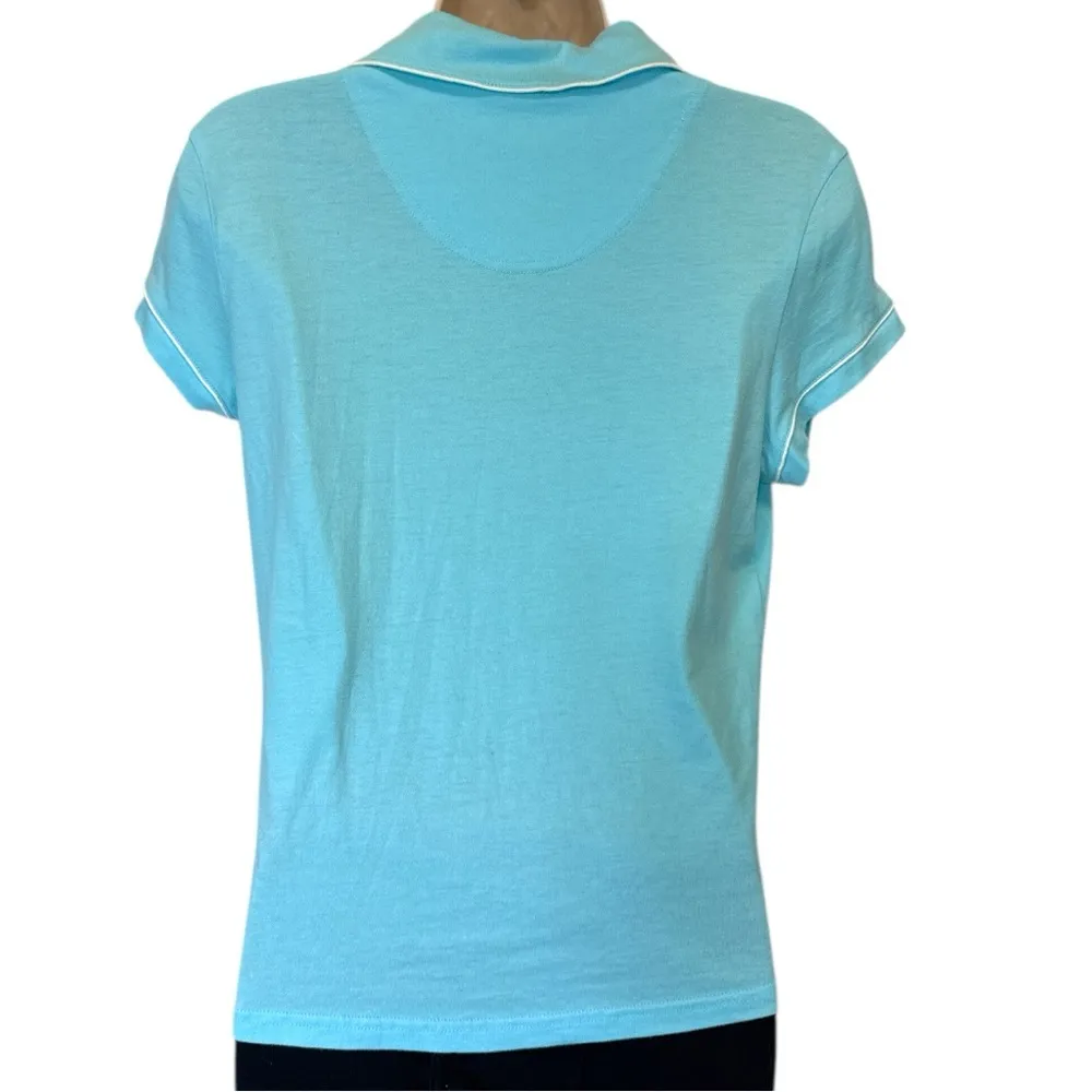 Express Mini Polo Shirt vintage aqua blue short sleeve V-neck women’s large - Image 5