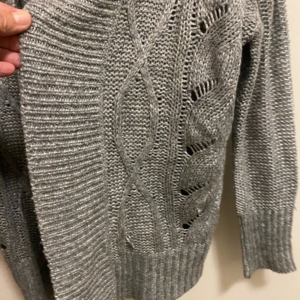 Apt 9 Womens Solid Gray Grey Cardigan Sweater L Large Cable Knit Bust 42” - Image 5