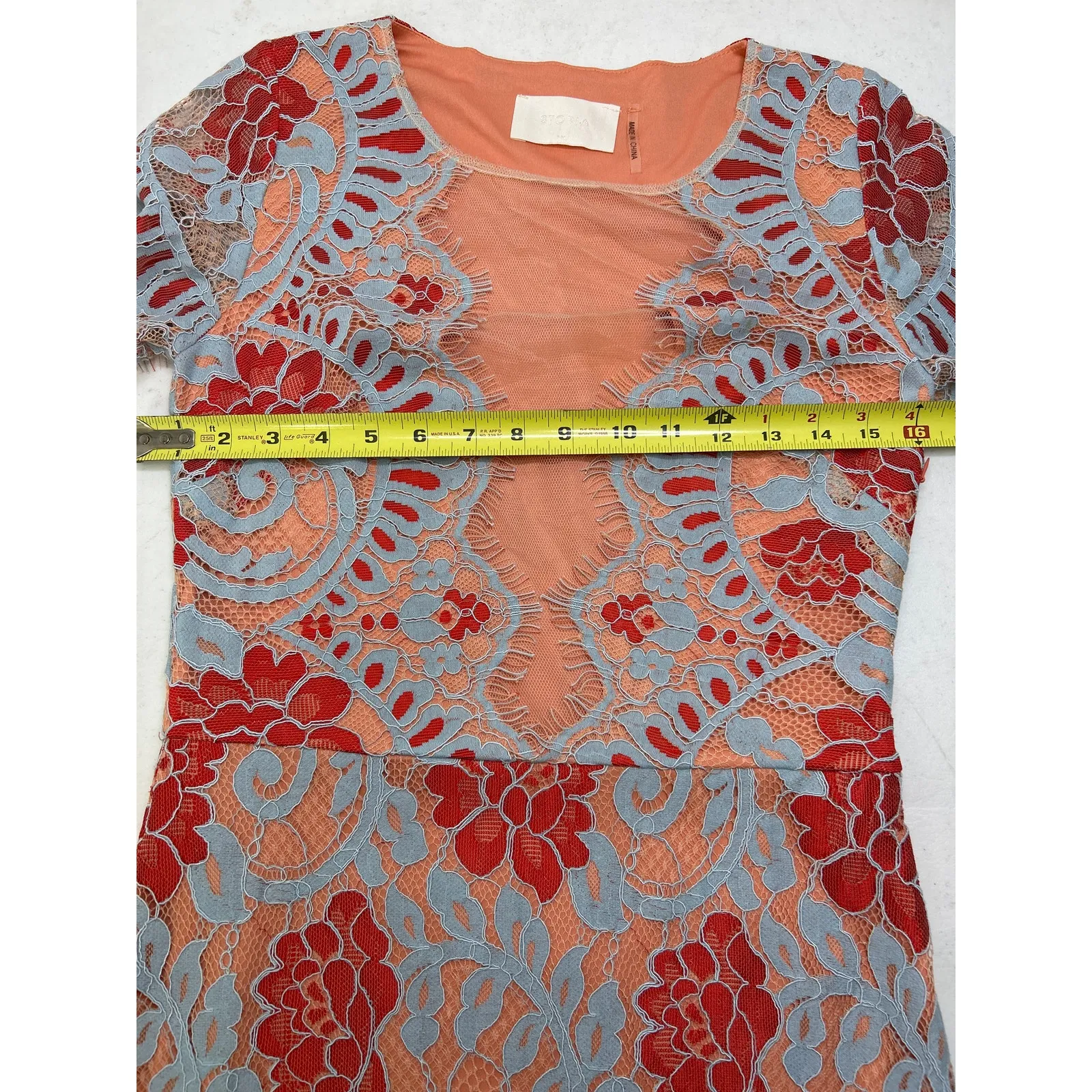 Storia Melody Floral Embroidered Cap Sleeve Empire Sheath Dress Pink Blue Size M - Image 7