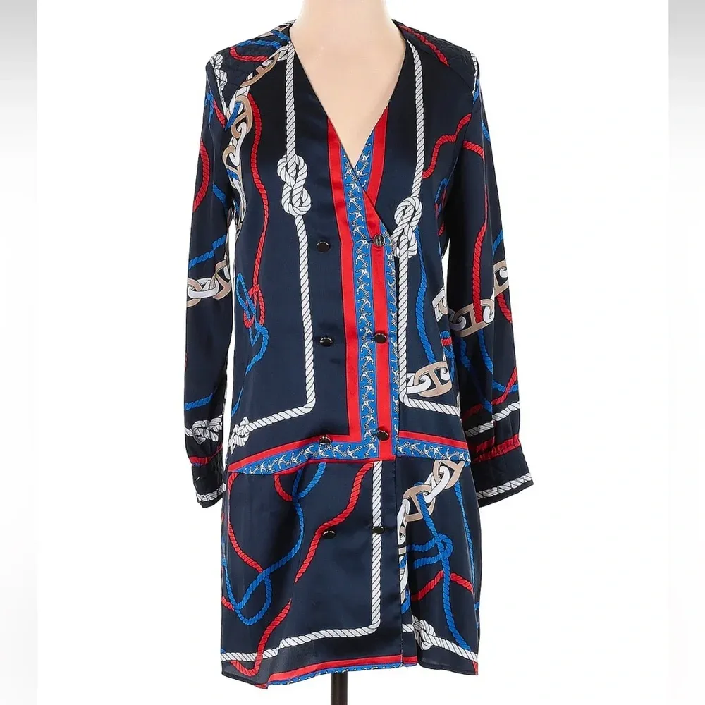 Zara Nautical Coastal Knot Print Chains Dress Jacket Long Sleeve Size XS - Image 6