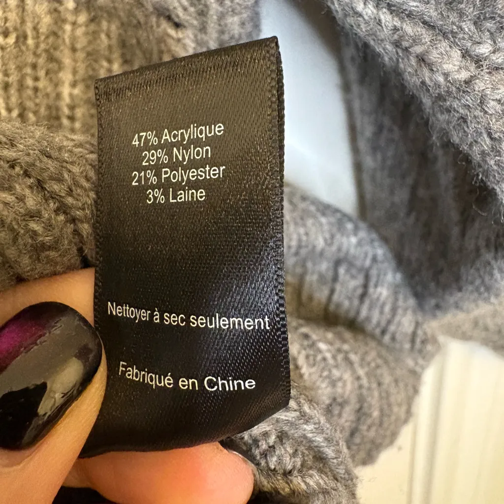 ASTR The Label Charcoal Gray Textured Knit Balloon Sleeve Mock Neck Sweater M - Image 6