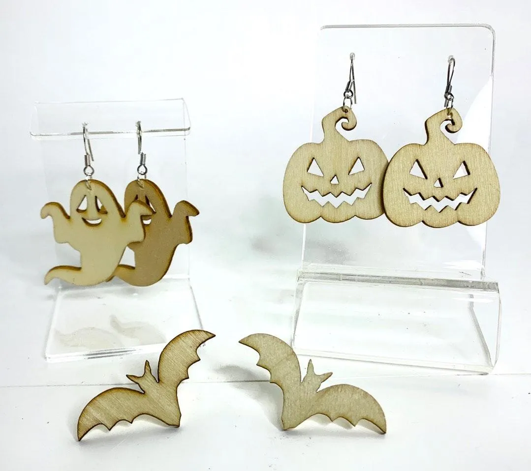 3 Sets of Burned Wood Happy Halloween Earrings - Image 2