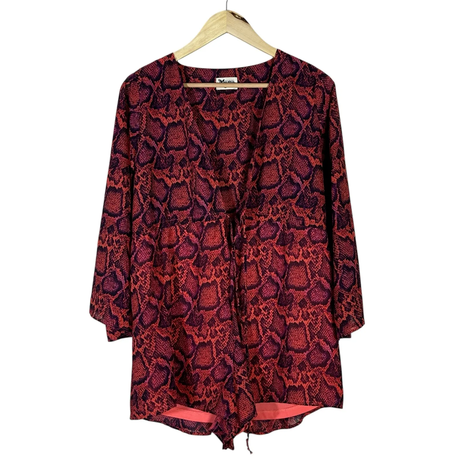 Show Me Your Mumu Roxy Romper Womens S Red Pink Snakeskin V-Neck Boho Hippie - Image 2