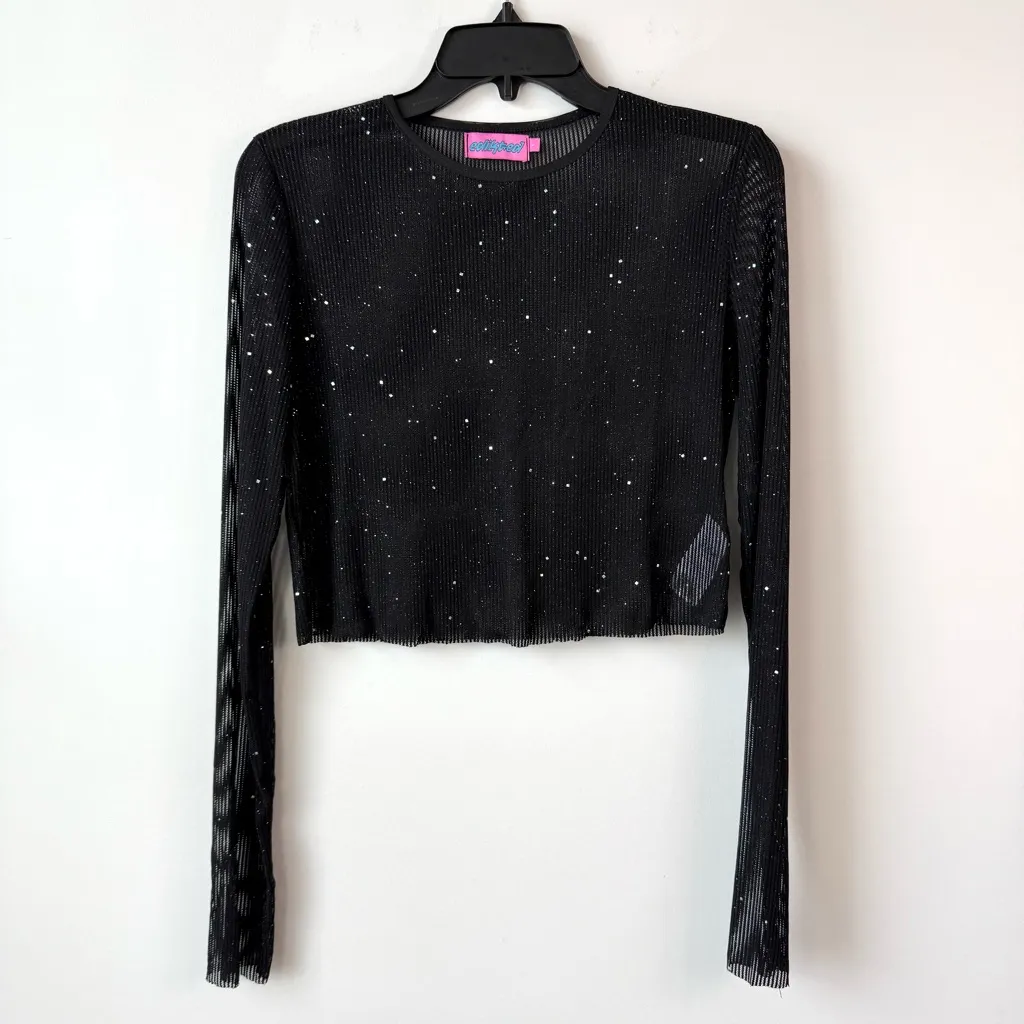 Edikted Marly Sheer Shimmer Top Black‎ L - Image 3