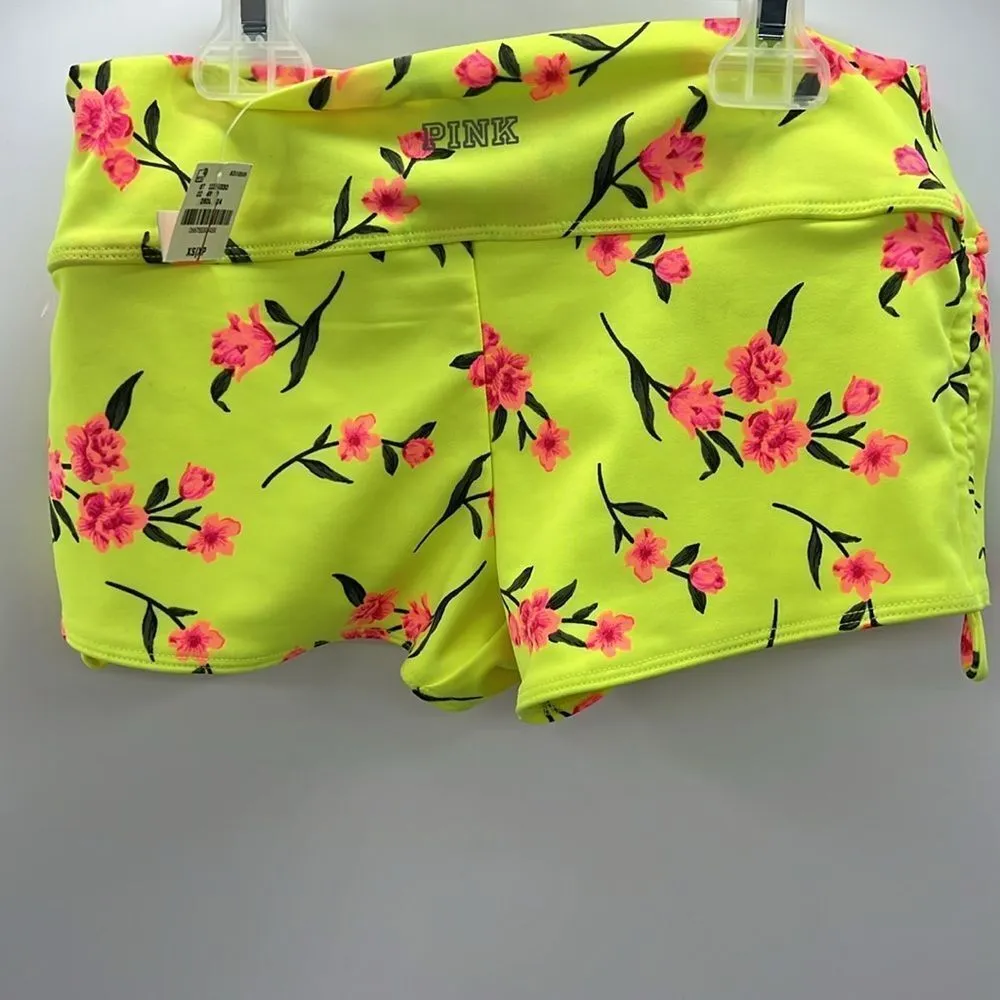 Pink XS Gym to Swim short in neon pink and yellow floral - Image 3
