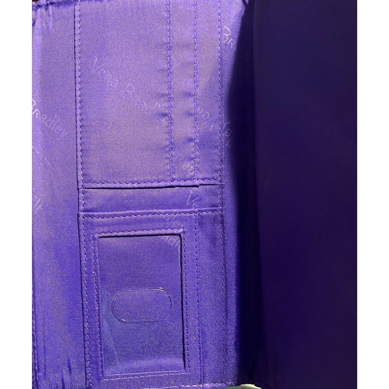 Vera Bradley Retired Floral Quilted Cotton Trifold Wallet Navy Purple Lining EUC - Image 6